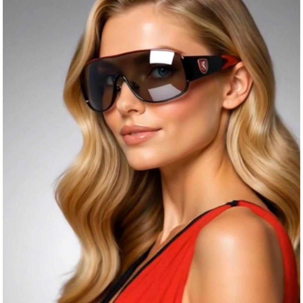 Women Sporty Shield Sunglasses Black Red Wrap Around UV400 Elegant Oversized New